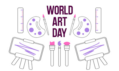 Flat outline style art tools icon set, isolated on a white background, as a banner, poster or template. World Art Day vector illustration.