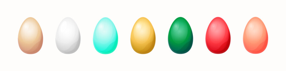 Set of isolated Easter eggs. Seven rainbow colored vector eggs on white background for greeting cards, posters and holiday design.