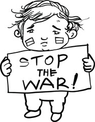 Hand drawn and illustration No war and stop war in ukraine. Children wanted. Student wanted save Ukraine.
