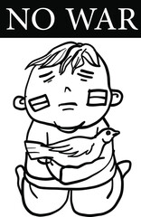 Hand drawn and illustration No war and stop war in ukraine. Children wanted. Student wanted save Ukraine.