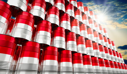 Oil barrels with flag of Indonesia - 3D illustration