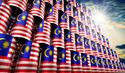Oil barrels with flag of Malaysia - 3D illustration