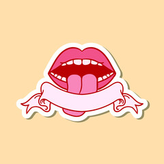 hand drawn lip tongue ribbon doodle illustration for tattoo stickers poster etc