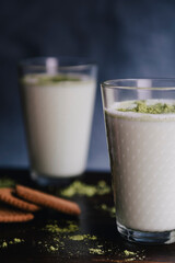 matcha tea cups with cookies