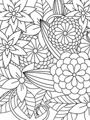 Doodle floral pattern in black and white. A page for coloring book