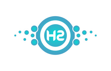 Hydrogen icon green energy concept logo with blue bubble. H2 Vector illustration on white background.