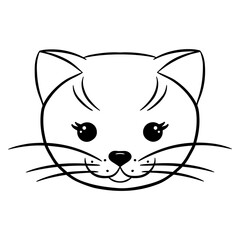 Cute fun kitten. Vector outline illustration, isolated on a white background. Coloring book page.