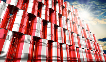 Oil barrels with flag of Peru - 3D illustration