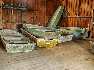 Row Boats In A Boathouse