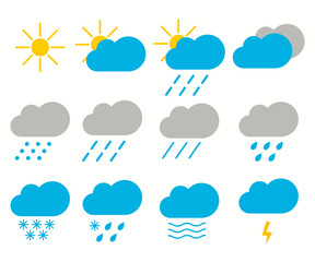 Weather simple color flat icons set
