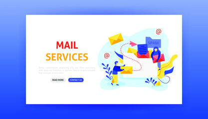 Mail Services Landing Page. Vector Illustration of Email Promotion.