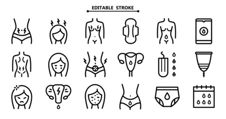 Menstruation outline icon set