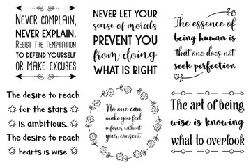 Set of Calligraphy saying for print. Motivation Inspiring Positive Vector Quotes for every day. Ready to post in social media, brochure, magazine.

