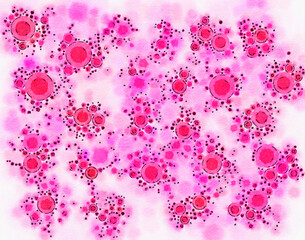 Pink bubbles abstract handpainted background with circles