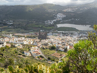 Fototapeta na wymiar General view of Arucas town with the San Juan Bautista Church, Gran Canaria Island,Spain