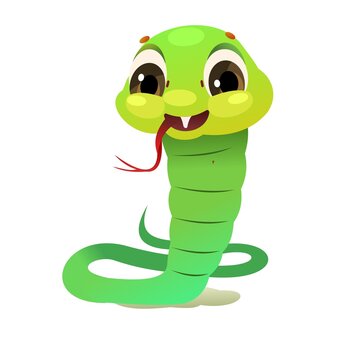 Cheerful baby snake stand. Cartoon style illustration. Cute childish character. Isolated on white background. Vector
