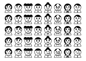 家族の表情アイコンイラストセット（黒） 