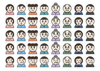 Fototapeta premium 家族の表情アイコンイラストセット（カラー）