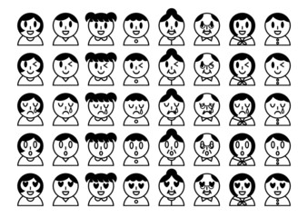 家族の表情アイコンイラストセット（黒）