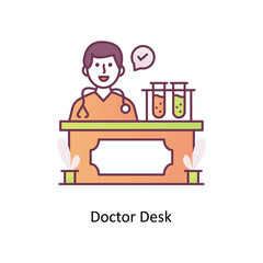 Doctor Desk vector Filled Outline Icon Design illustration. Medical And Lab Equipment Symbol on White background EPS 10 File