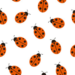 Obraz premium Seamless pattern with ladybug. Vector illustration isolated on white background. It can be used for wallpapers, wrapping, cards, patterns for clothes and other.