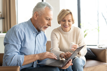 Married couple using laptop, buying medication online
