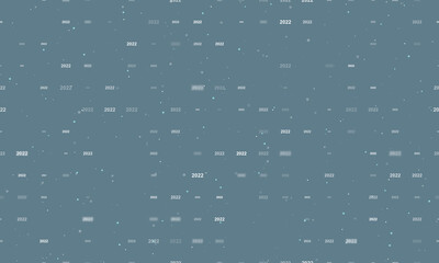 Seamless background pattern of evenly spaced white 2022 year symbols of different sizes and opacity. Vector illustration on blue gray background with stars