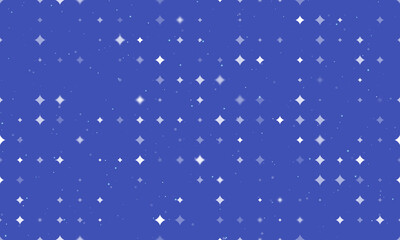 Seamless background pattern of evenly spaced white star symbols of different sizes and opacity. Vector illustration on indigo background with stars