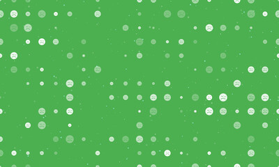 Seamless background pattern of evenly spaced white depression symbols of different sizes and opacity. Vector illustration on green background with stars
