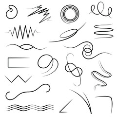 Set Abstract Black Simple Line Collection Curls Curves Swirl Doodle Elements Vector Design Style Sketch Isolated Illustration For Banner