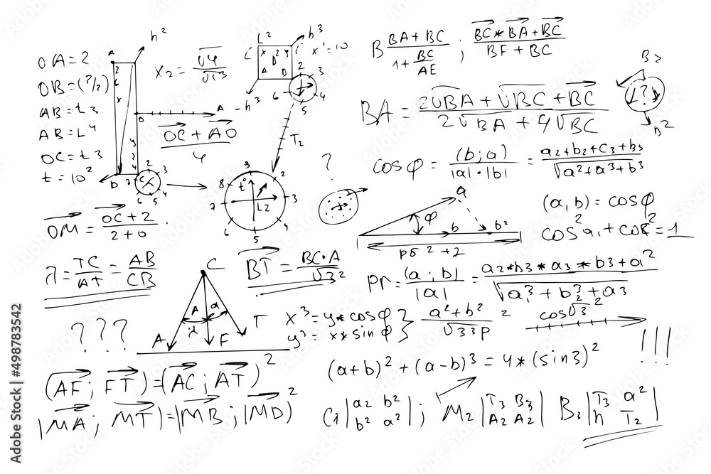 Wall mural scientific formulas and expressions. mathematics, algebra and geometry. vector background drawn by h