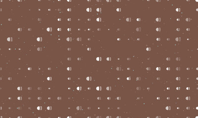 Seamless background pattern of evenly spaced white headlight symbols of different sizes and opacity. Vector illustration on brown background with stars