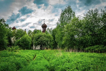 landscape orthodox church in the forest