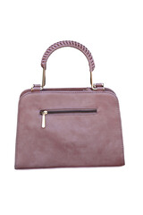 closeup the cream color ladies hand bag with handle isolated on white background.