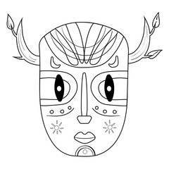 Art african mask with branches on the head. Coloring page. Cartoon vector illustration