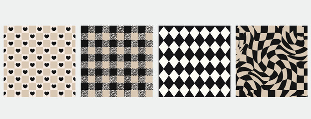 Checkerboard geometric seamless pattern set