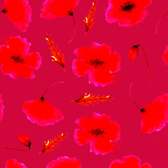 watercolor seamless pattern with  cute flower poppy