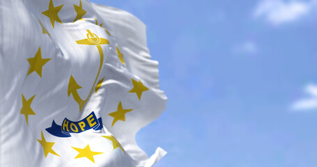 The US state flag of Rhode Island waving in the wind © rarrarorro