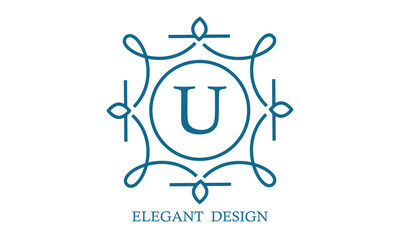 Elegant logo design template with letter U. Business sign, monogram identity for restaurant, boutique, cafe, hotel, heraldic, jewelry.