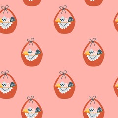 Vector seamless simple pattern with easter egg basket. Orthodox Easter holiday colorful background for printing on fabric, paper for scrapbooking.