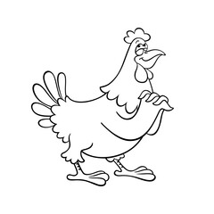 Vector outline image of a dreamy chicken isolated on a white background. Cartoon chicken mother.