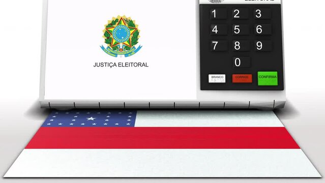 Electronic ballot box with the flag of the Brazilian state of Amazonas typing numbers for the position of state deputy in the elections