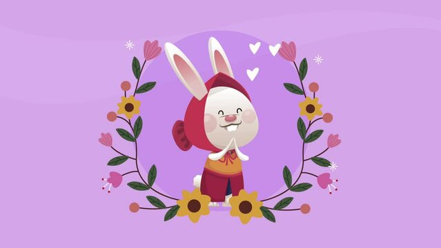 happy easter celebration with rabbit in floral frame