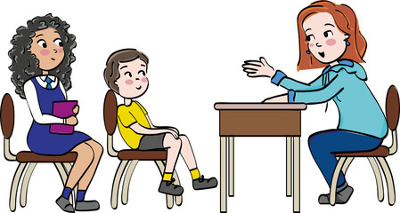 students meeting with teacher