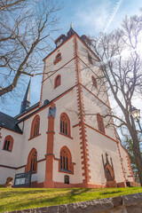 View over a biggest evangelic city church of Our Dear Women in the historical downtown of a small town Mittweida, Saxony, Germany.