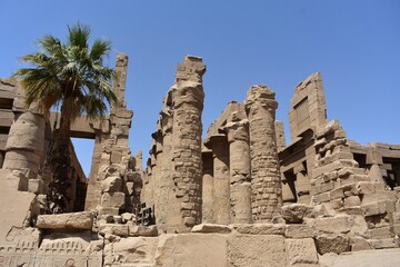 Fototapeta na wymiar Karnak temple in Luxor, Egypt, an open air Museum, which comprises a vast mix of decayed temples, chapels, pylons, and other buildings.
