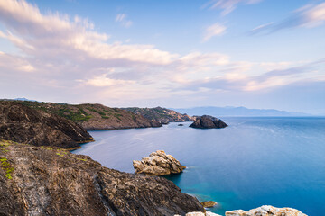 Fototapeta na wymiar Morning at the coast of the sea (Cap de Creus, Spain, Catalonia)