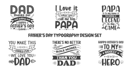Fototapeta premium Dad Quotes SVG Designs Bundle. Dad quotes SVG cut files bundle, Dad quotes t shirt designs bundle, Quotes about Dad, Father cut files, Papa eps files, Father's day SVG bundle