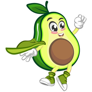 avocado cute cartoon mascot illustration vector being superhero
