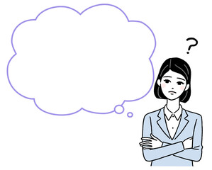 腕組みして考える若い女性と吹き出し
